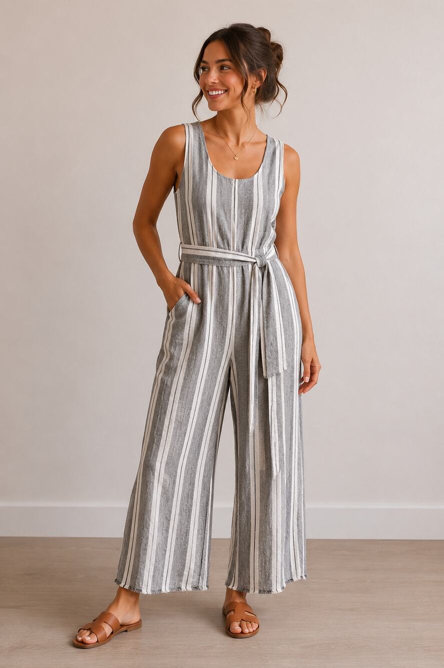 Anthropologie Cloth & Stone Linen Blend Wide Leg Jumpsuit Medium